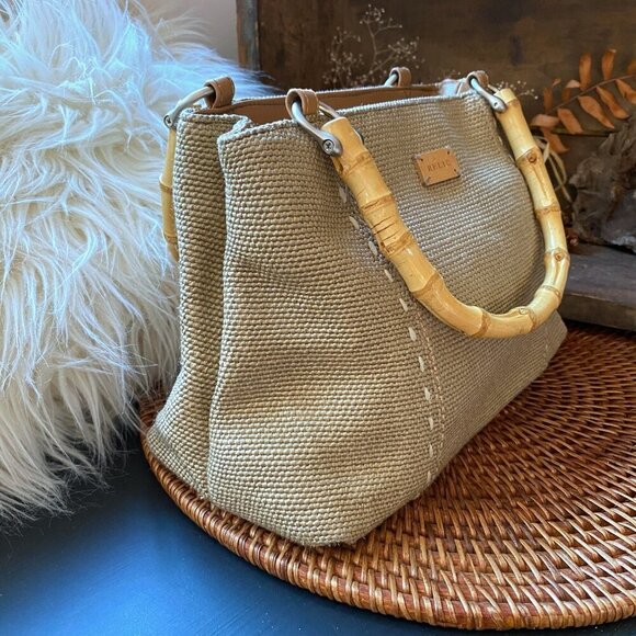 Relic Bamboo Handled Canvas Satchel Purse - Spring, Summer, Tropical Boho Chic - Picture 2 of 8
